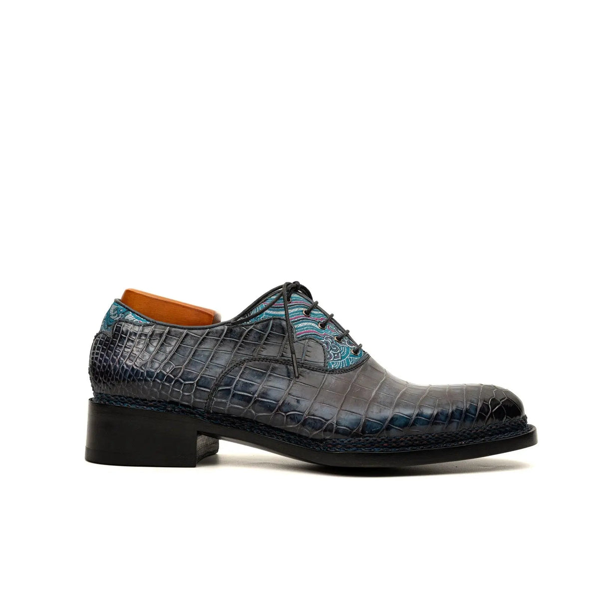 Blue Crocodile Leather Oxford Shoes