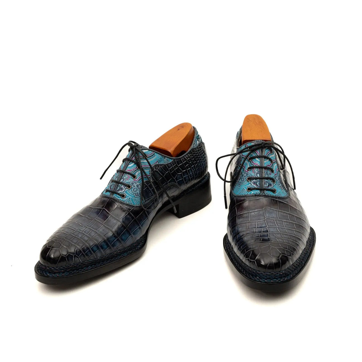 Blue Crocodile Leather Oxford Shoes
