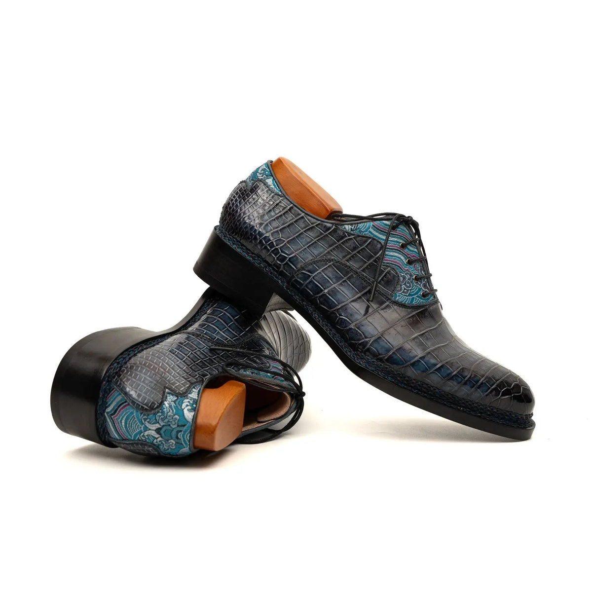 Blue Crocodile Leather Oxford Shoes