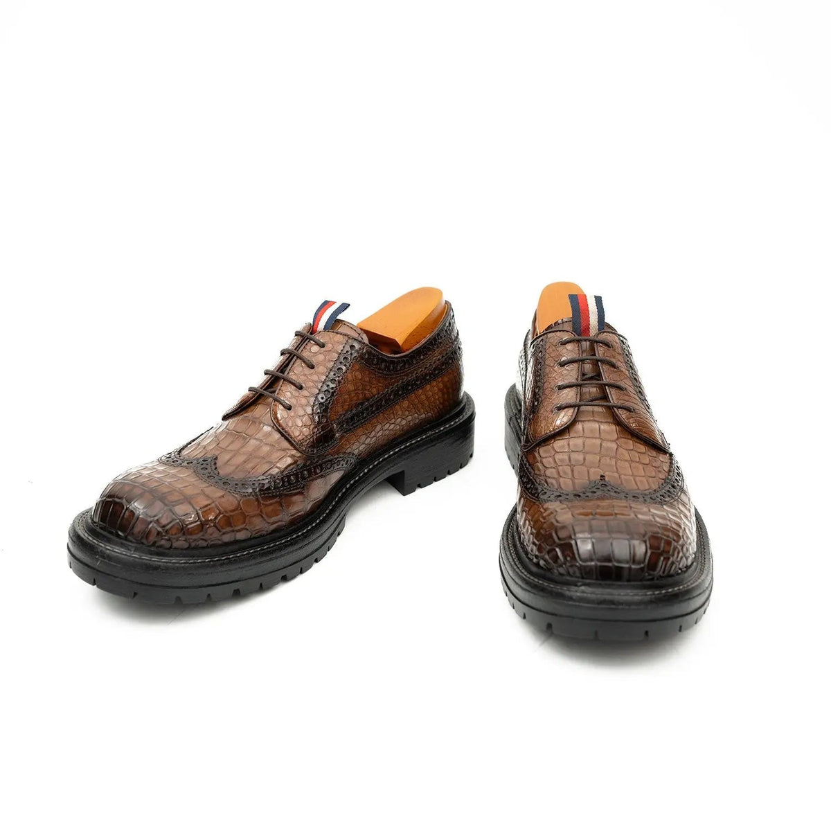 Brown Wingtip Crocodile Leather Derby Shoes