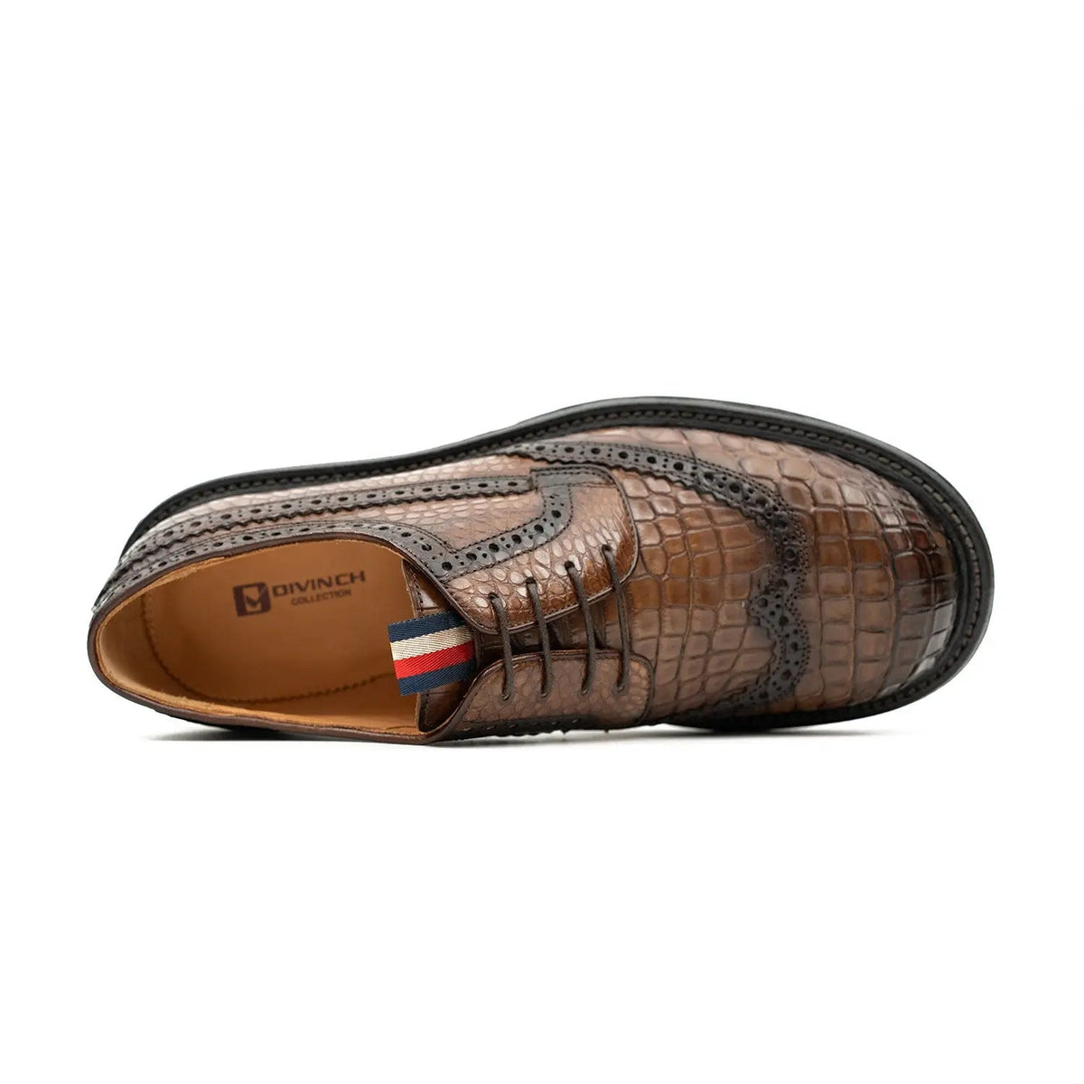 Brown Wingtip Crocodile Leather Derby Shoes