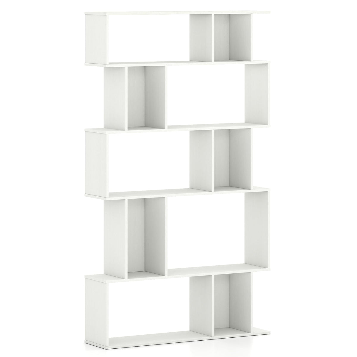 Geometric Bookshelf Set of 2 5-Tier Bookcase with Open Shelves and Closed-back Cubes
