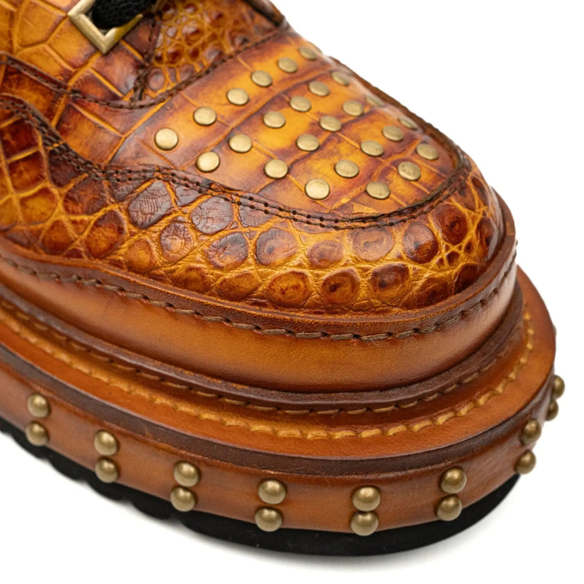 Orange Studded Crocodile Leather Sneakers