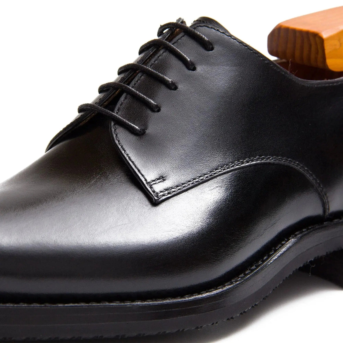 Black Plain-Toe Goodyear Derby Shoes