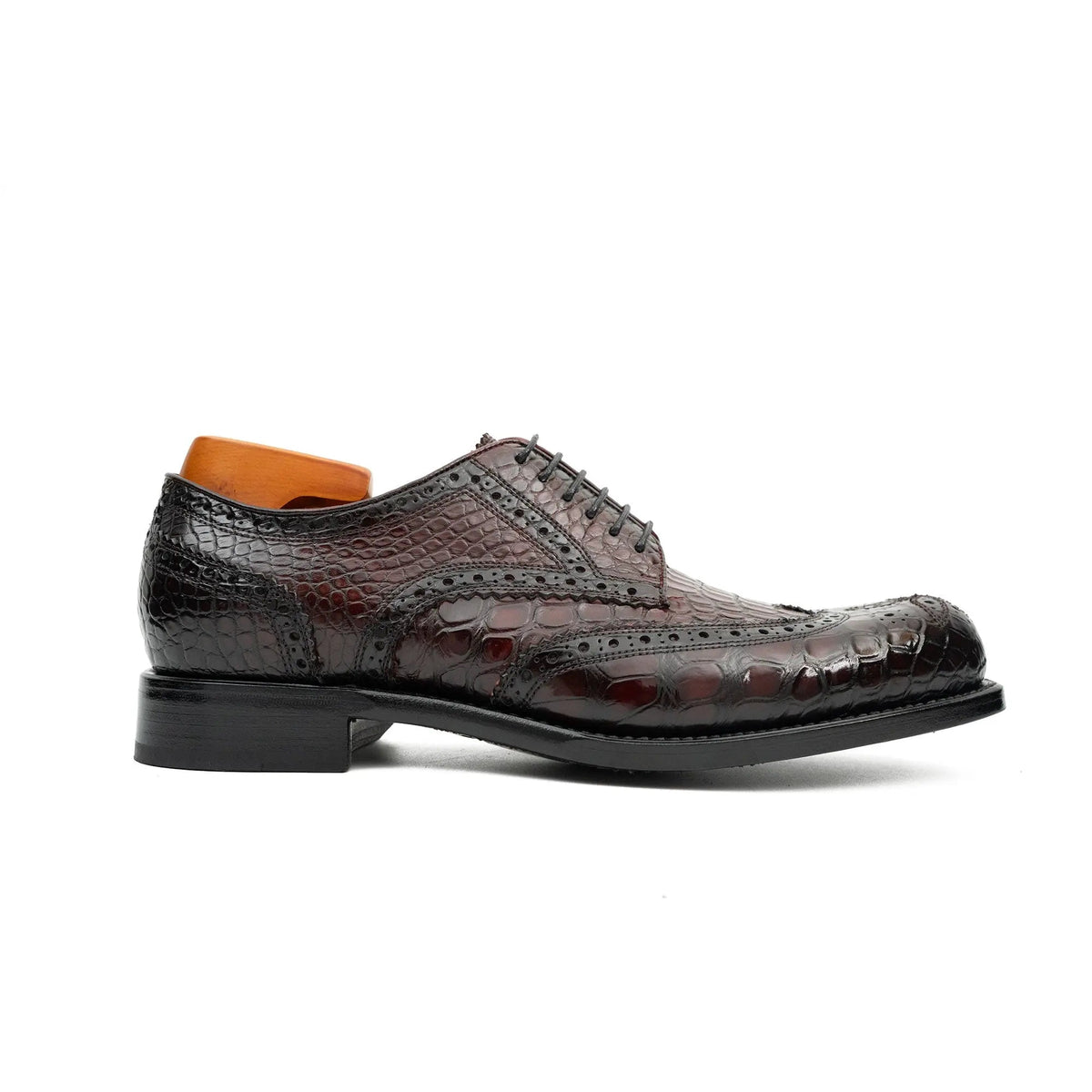 Brown Crocodile Leather Derby Shoes
