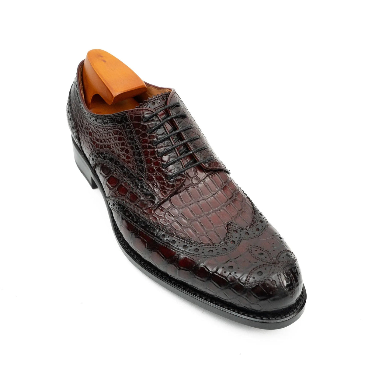 Brown Crocodile Leather Derby Shoes