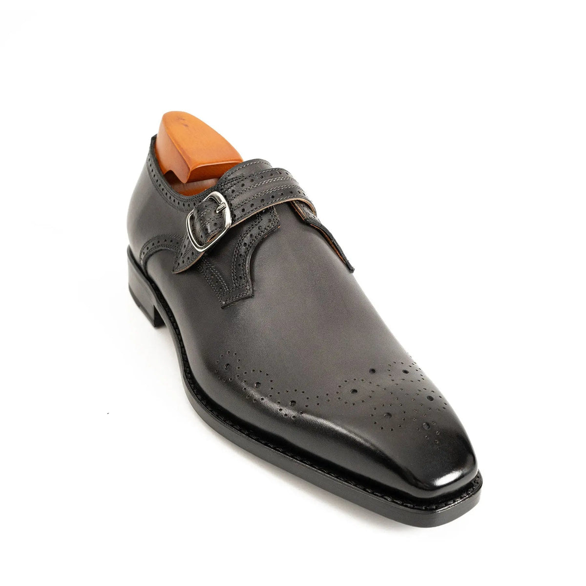Gray Cow Leather Monk Shoes