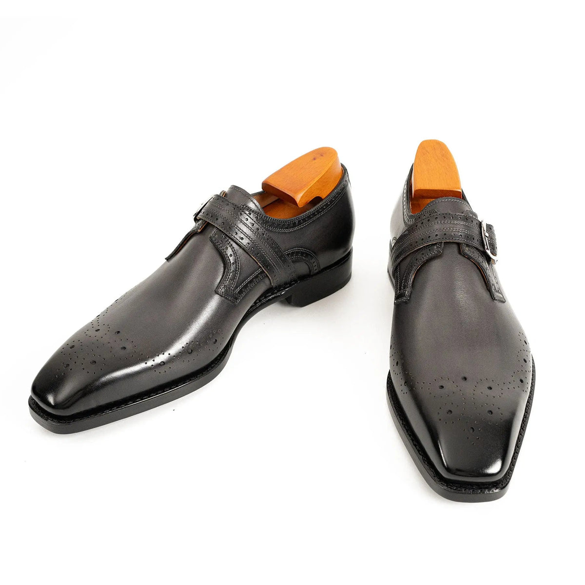 Gray Cow Leather Monk Shoes
