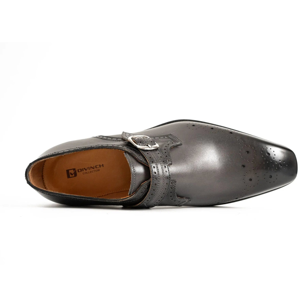 Gray Cow Leather Monk Shoes