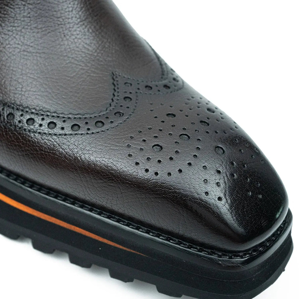 Brown-Black Wingtip Cow Leather Monk Shoes