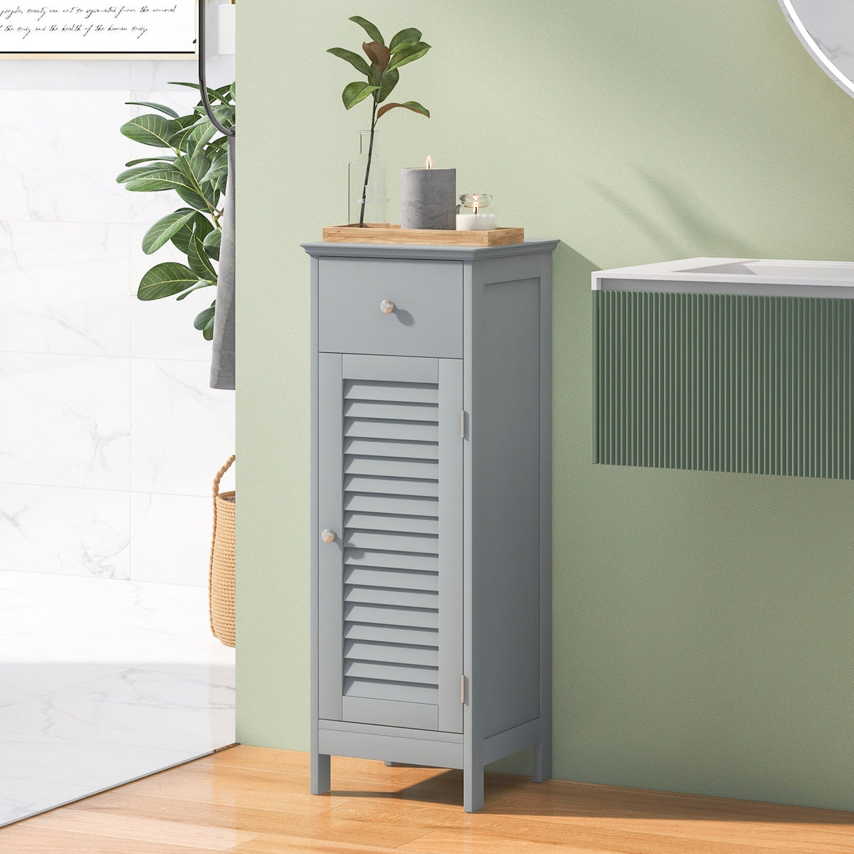 Woodern Bathroom Floor Storage Cabinet with Drawer and Shutter Door