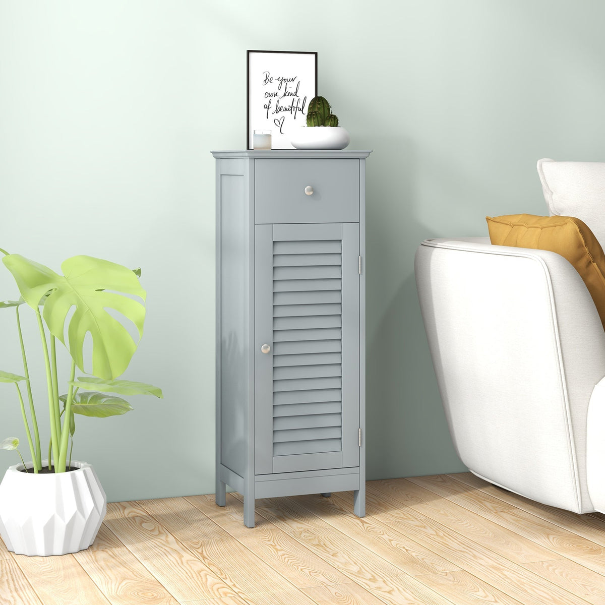 Woodern Bathroom Floor Storage Cabinet with Drawer and Shutter Door