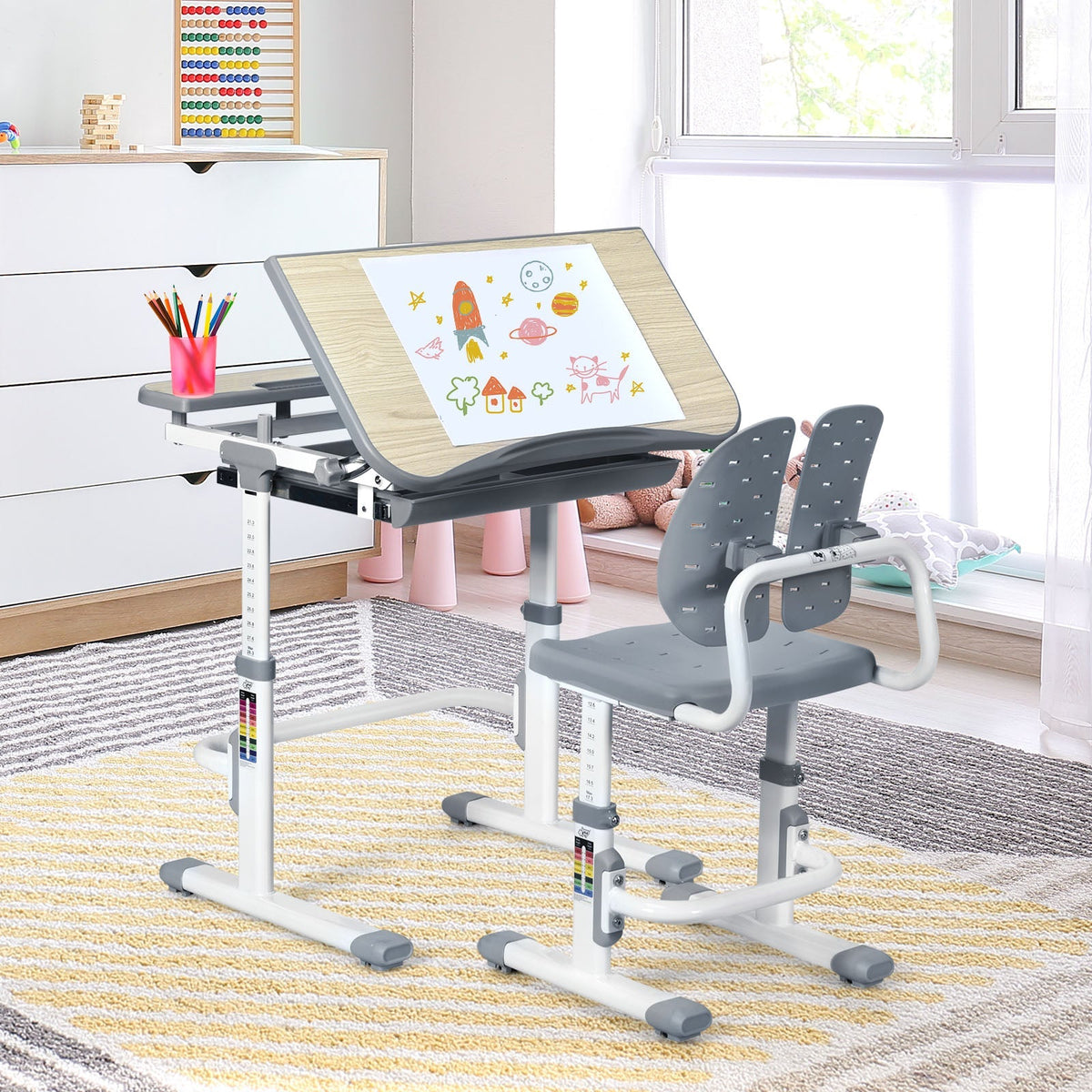 Height Adjustable Kids Study Desk and Chair Set