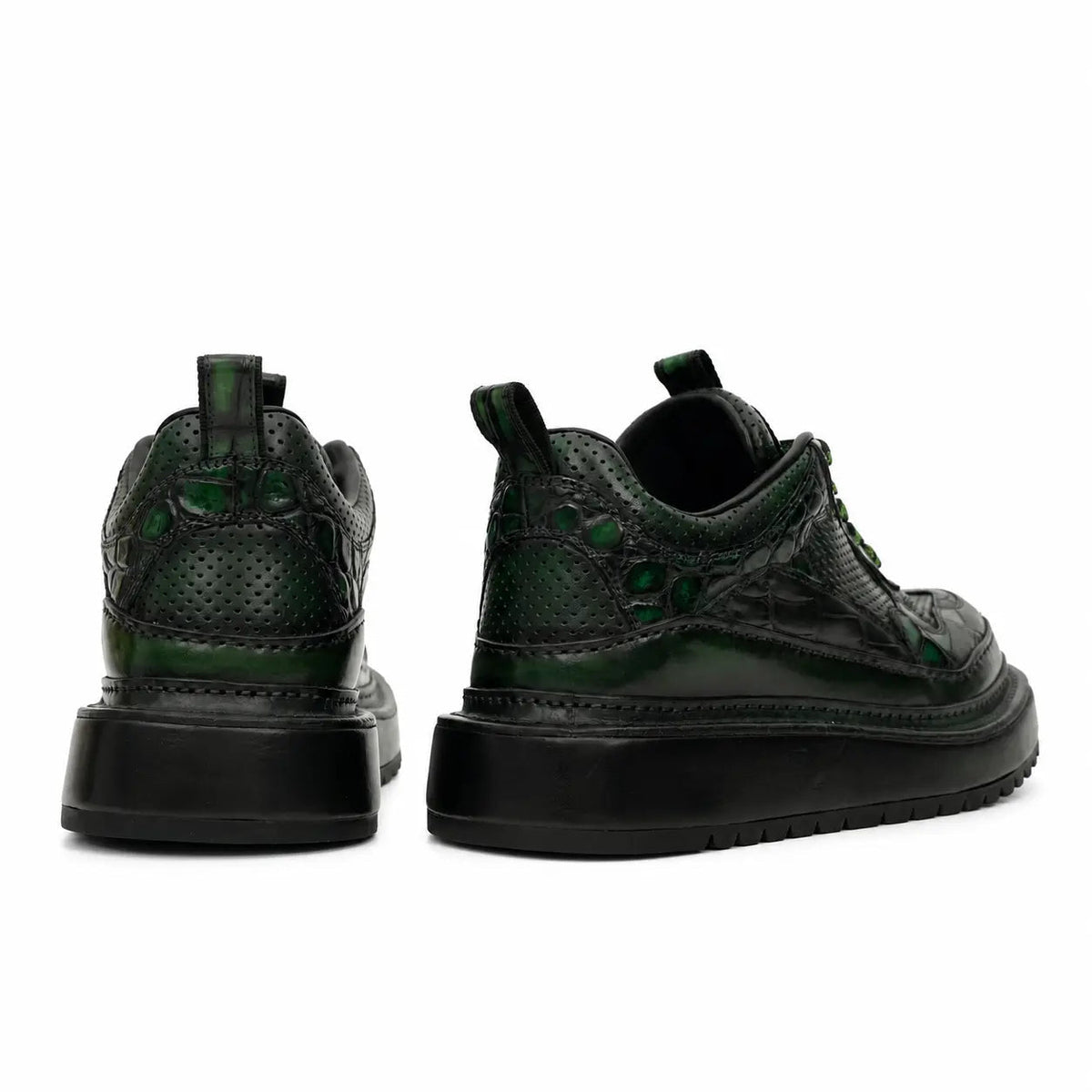 Green-Black Platform Crocodile Leather Sneakers