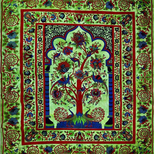 Tree Of Life Peacock Tapestry Green Wall Hanging Decor