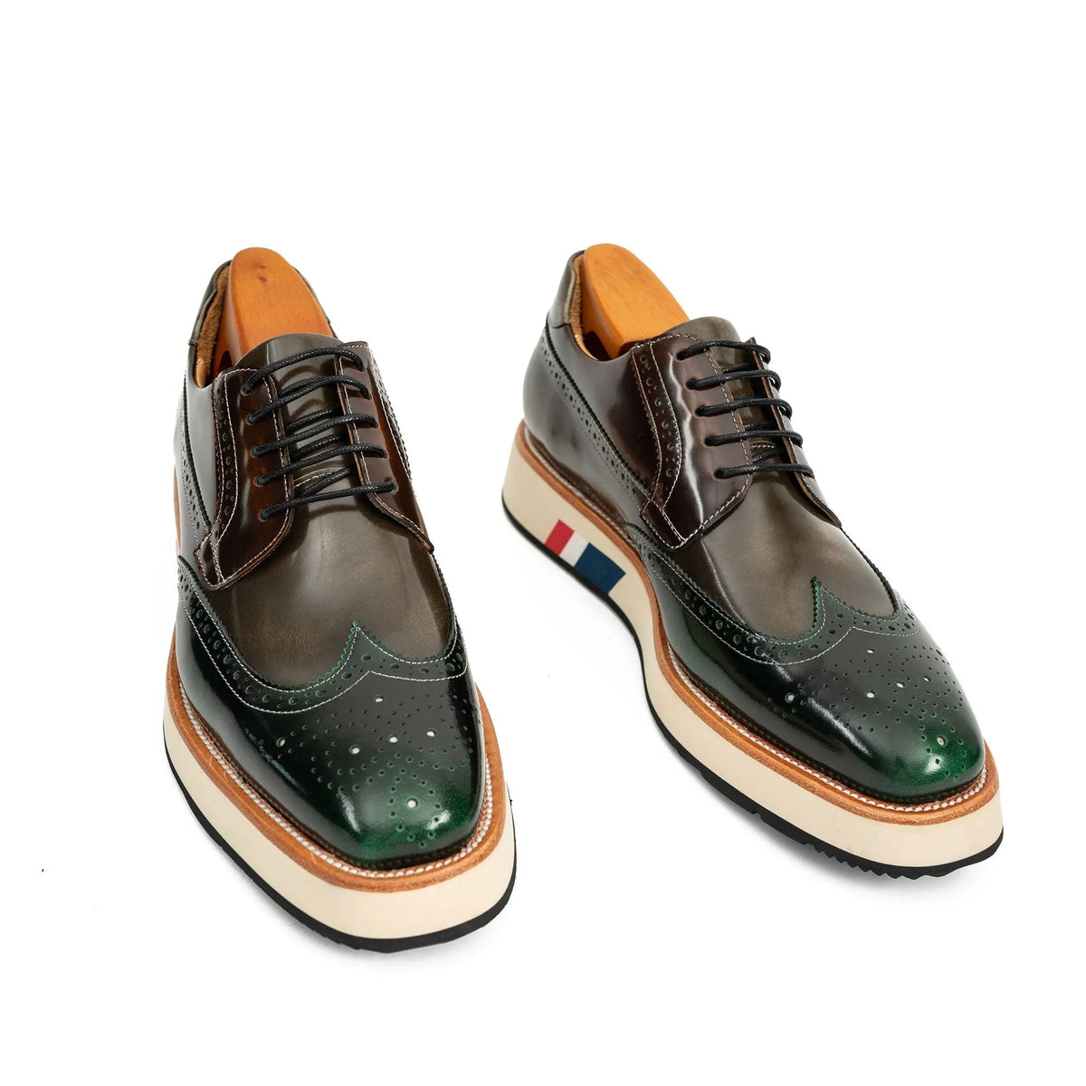 Green Wingtip Cow Leather Derby Shoes