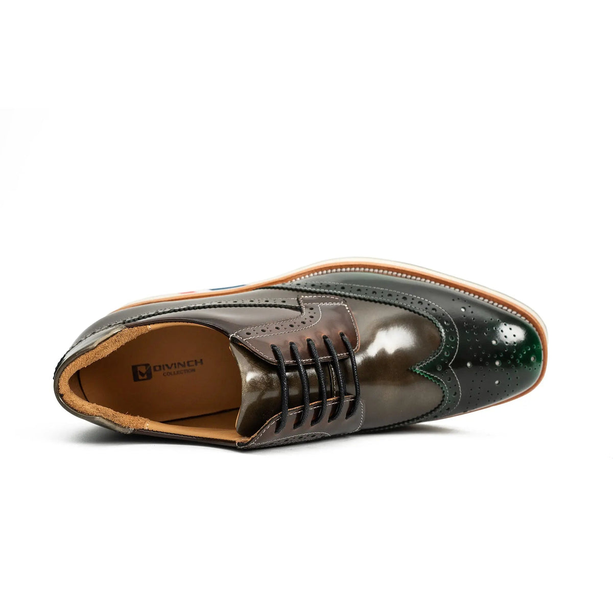 Green Wingtip Cow Leather Derby Shoes