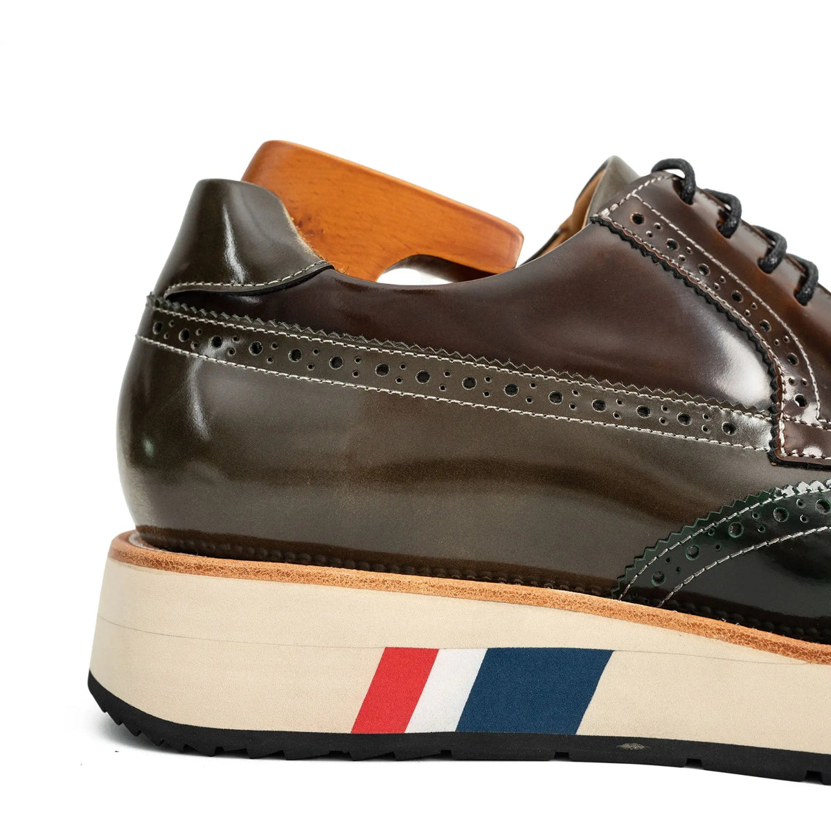 Green Wingtip Cow Leather Derby Shoes