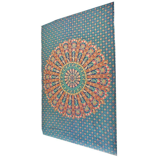 Radha Krishna Mandala Tapestry Green Elephant Boho Wall