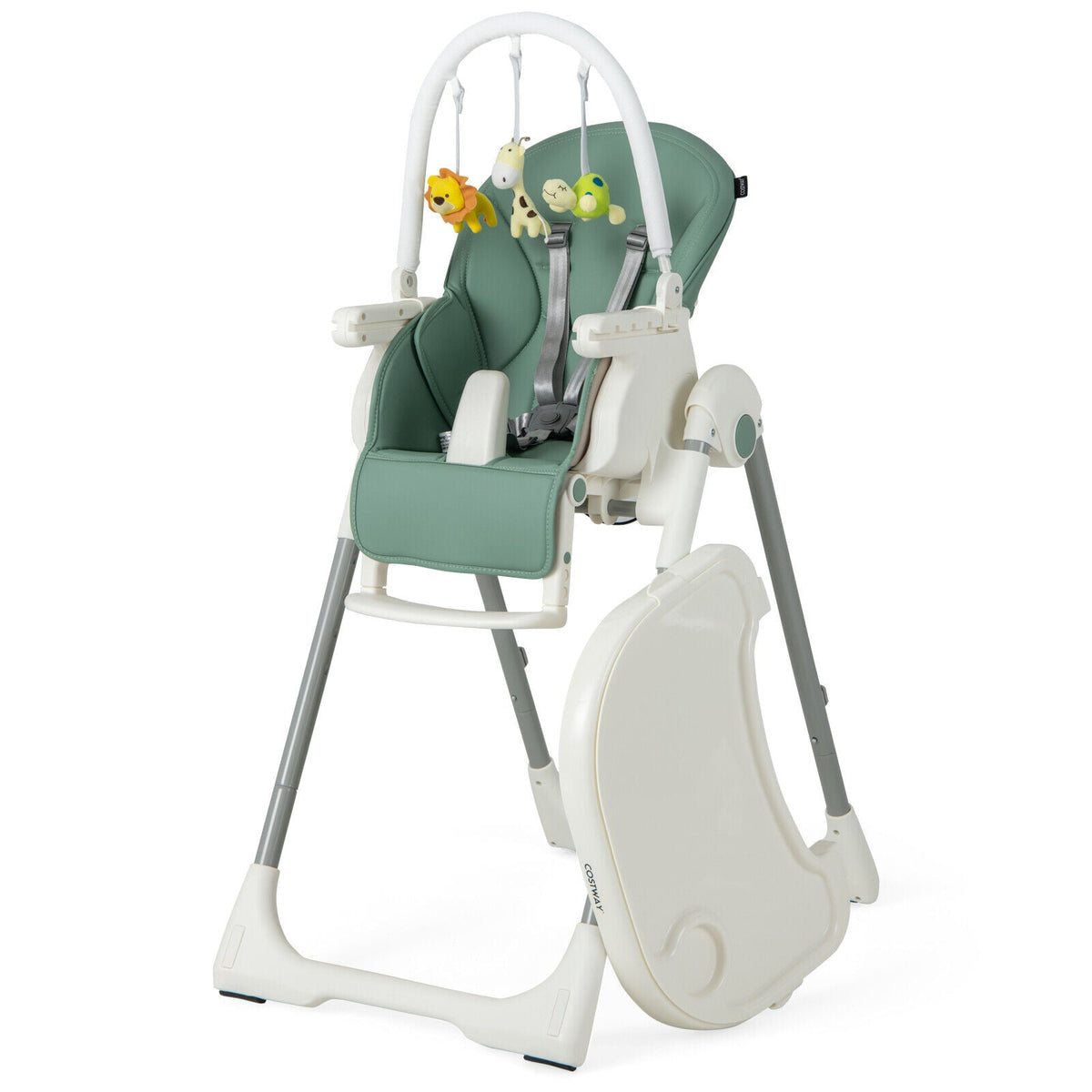 4-in-1 Foldable Baby High Chair with 7 Adjustable Heights and Free Toys Bar