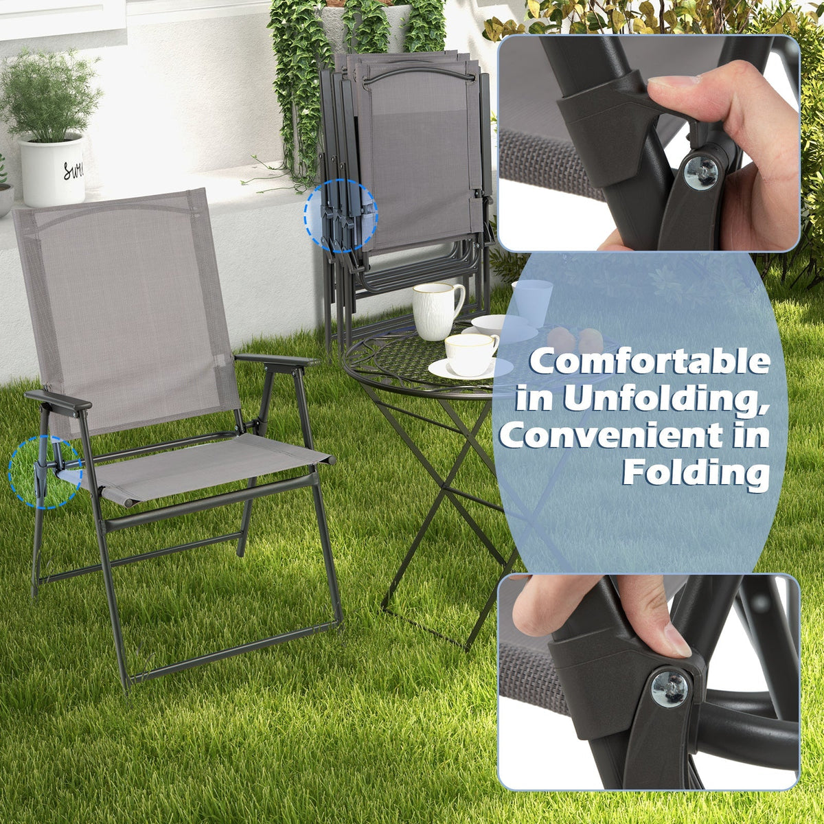 2 Pieces Patio Folding Chairs with Armrests for Deck Garden Yard