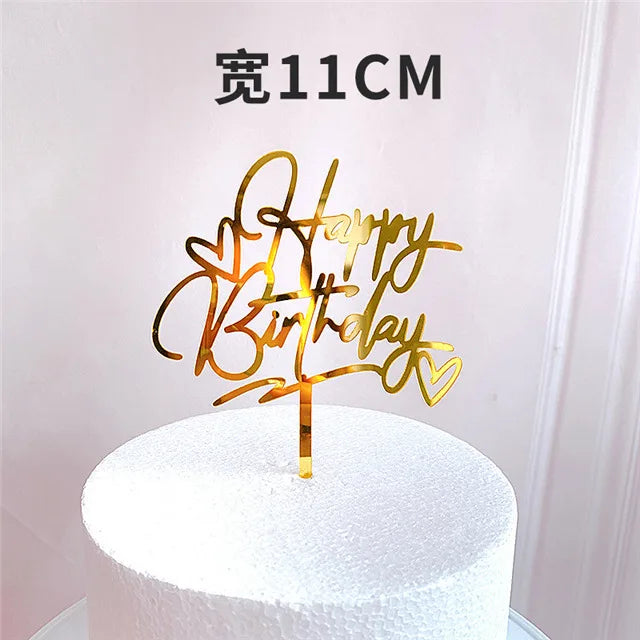 New Happy Birthday Cake Topper Red gold silver Acrylic Birthday theme party cake toppers decoration For Kids birthday cakes gift