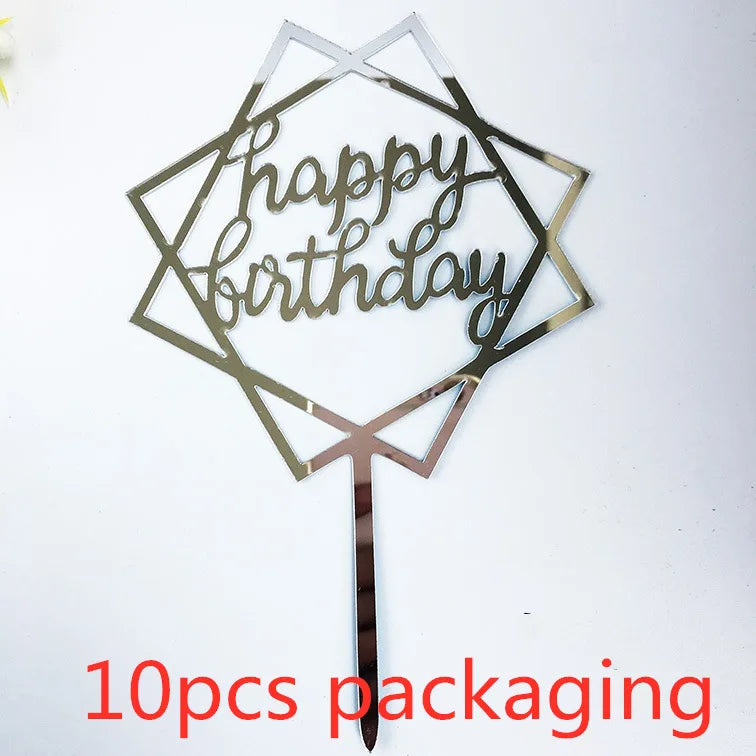 10 Pcs 36 Styles Happy Birthday Cake Topper Pink Gold Acrylic Cake Toppers Baby Shower Cake Birthday Party Cake Flag Decorations