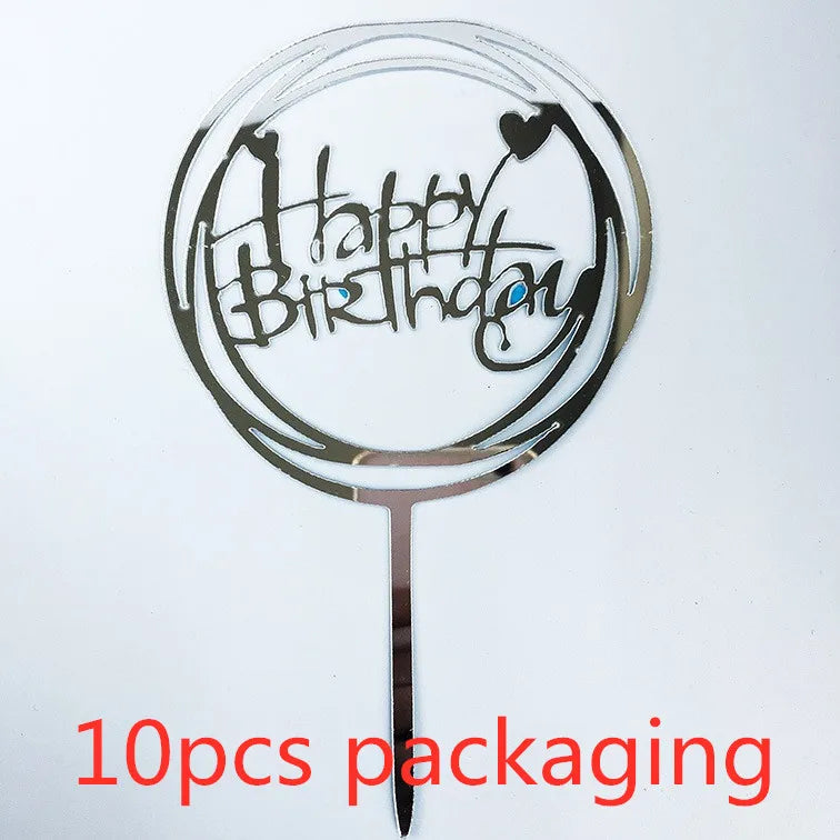 10 Pcs 36 Styles Happy Birthday Cake Topper Pink Gold Acrylic Cake Toppers Baby Shower Cake Birthday Party Cake Flag Decorations