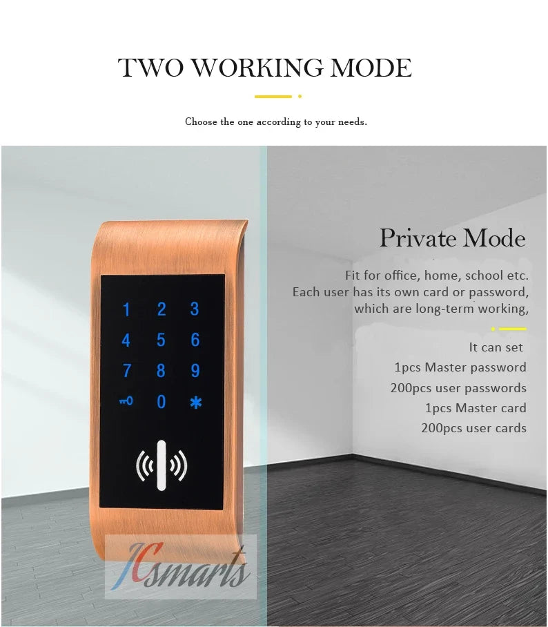 JCEM102 Electronic Keypad & RFID Cabinet Lock – Golden or Silver