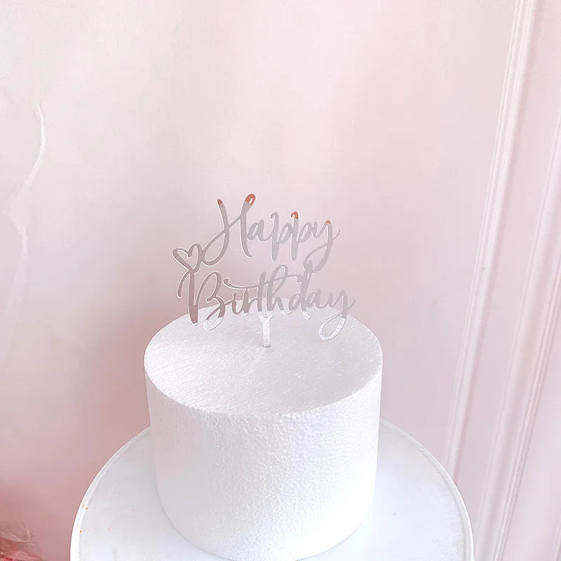 Ins Golden Happy Birthday Cake Topper Black Acrylic Birthday Party Cake Topper Cake for Baby Shower Dessert Decoration Gift Flag