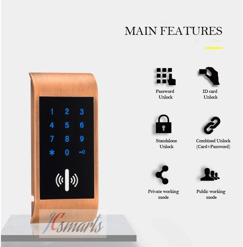 JCEM102 Electronic Keypad & RFID Cabinet Lock – Golden or Silver