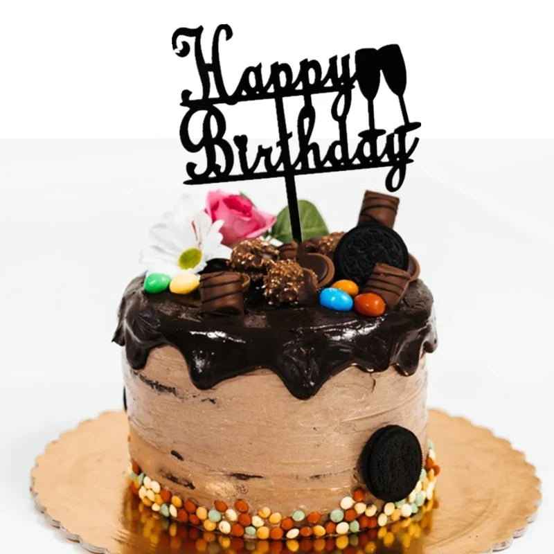 Acrylic Happy Birthday Cake Topper Concise gold Birthday Party Cake Toppers for Kids holiday gift dessert Decoration Baby Shower