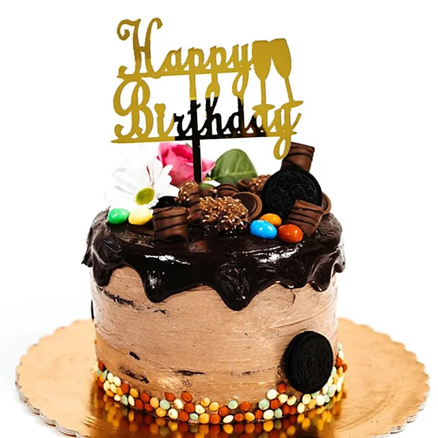 Acrylic Happy Birthday Cake Topper Concise gold Birthday Party Cake Toppers for Kids holiday gift dessert Decoration Baby Shower
