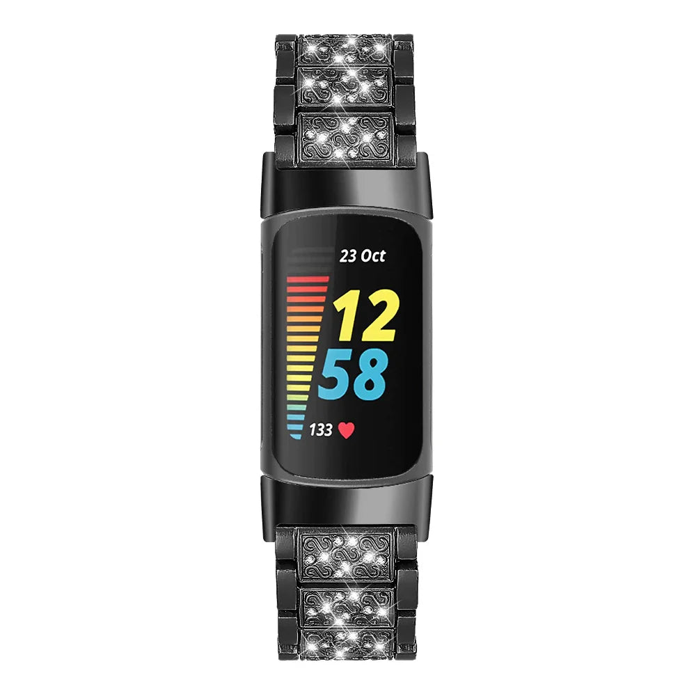 Fitbit Charge 6, 5, 4, 3 Metal Band Luxury Rhinestone Strap
