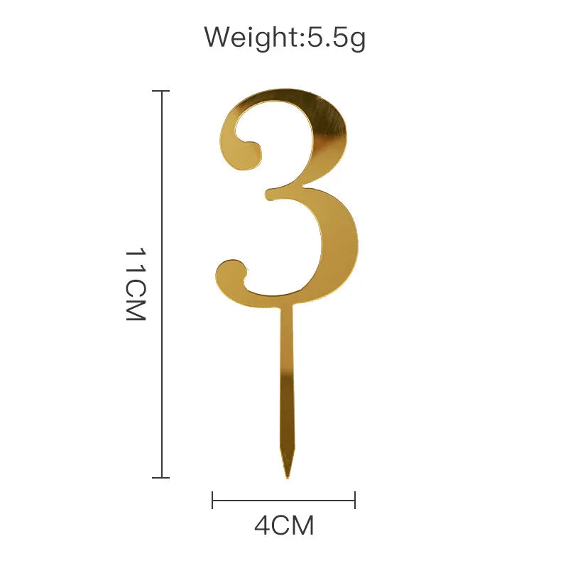 Sparkling 0-9 Number Happy Birthday Cake Topper Gold Acrylic Wedding Cake Topper Kids Birthday Party Cake decoration Baby shower