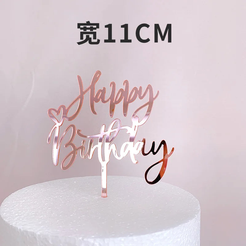 Ins Golden Happy Birthday Cake Topper Black Acrylic Birthday Party Cake Topper Cake for Baby Shower Dessert Decoration Gift Flag