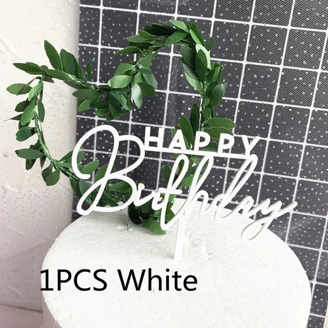 Concise White Birthday Cake Topper golden Acrylic happy birthday Cupcake Toppers Family birthday party Cake flag Dessert Decor