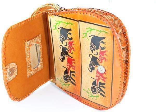 Elephant Leather Crossbody Purse Handcrafted Tribal Bag