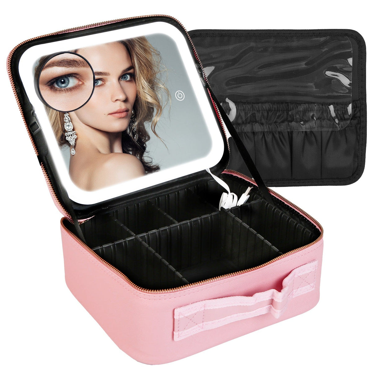 Travel Makeup Bag with LED Mirror and Adjustable Dividers