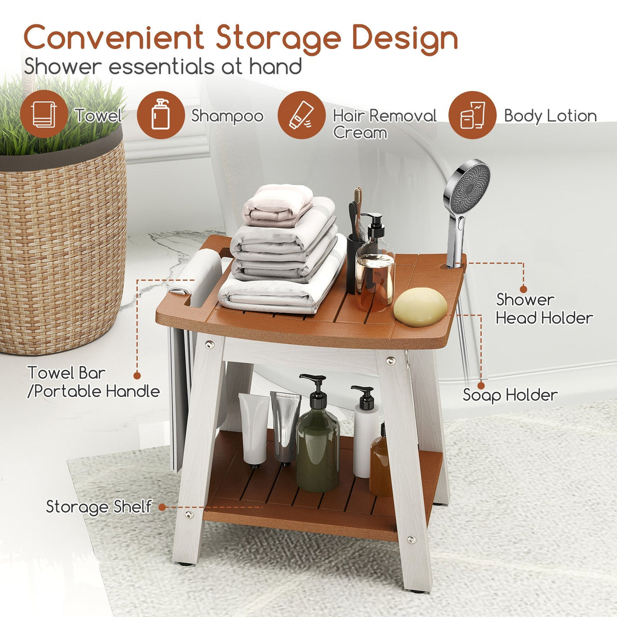 HIPS Shower Bench Seat with Handle Shower Head