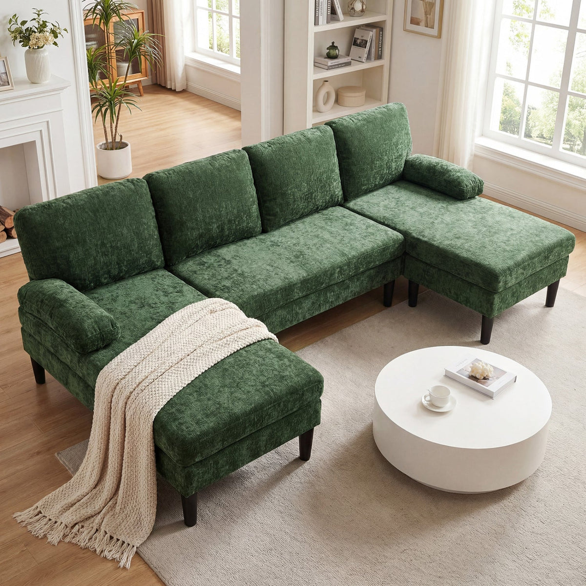 U-shaped Sectional Couch with Double Chaise for Living Room