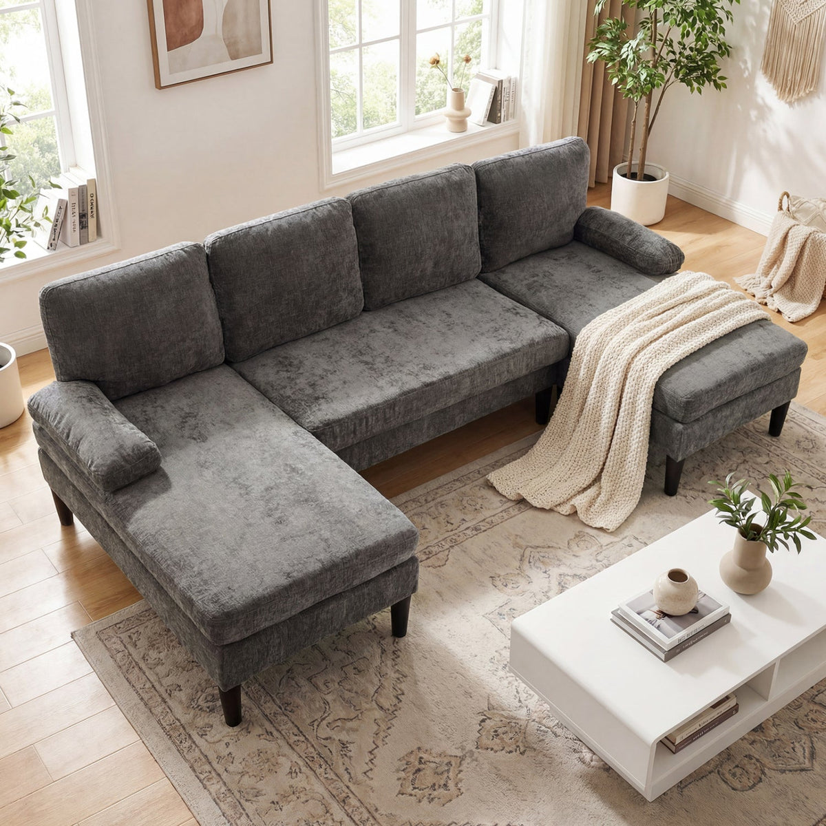 U-shaped Sectional Couch with Double Chaise for Living Room