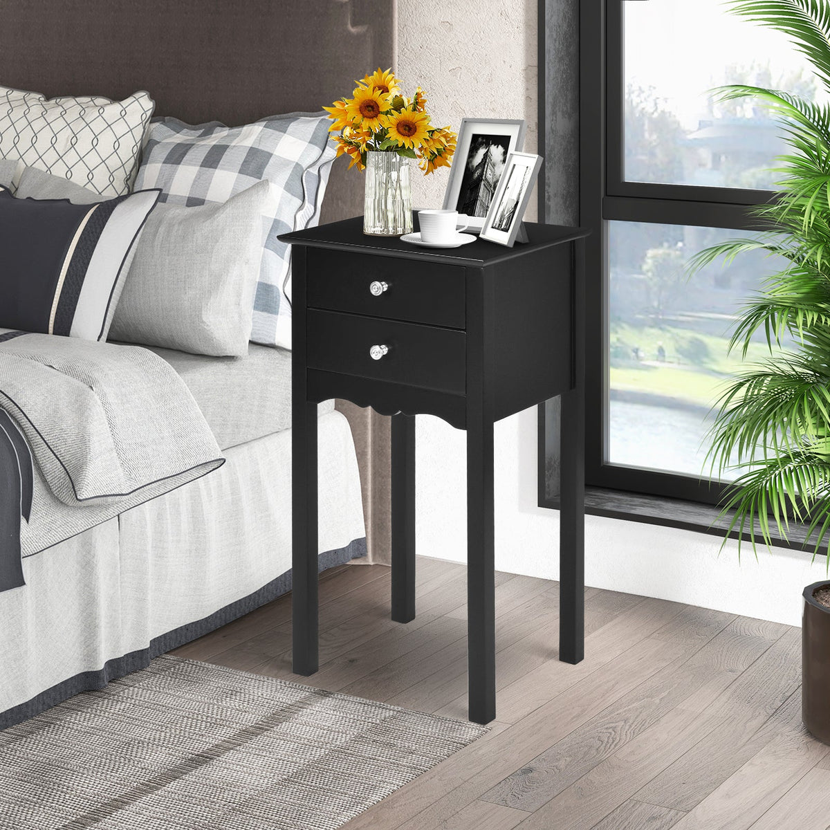 Side Table End Accent Table with 2 Drawers-White