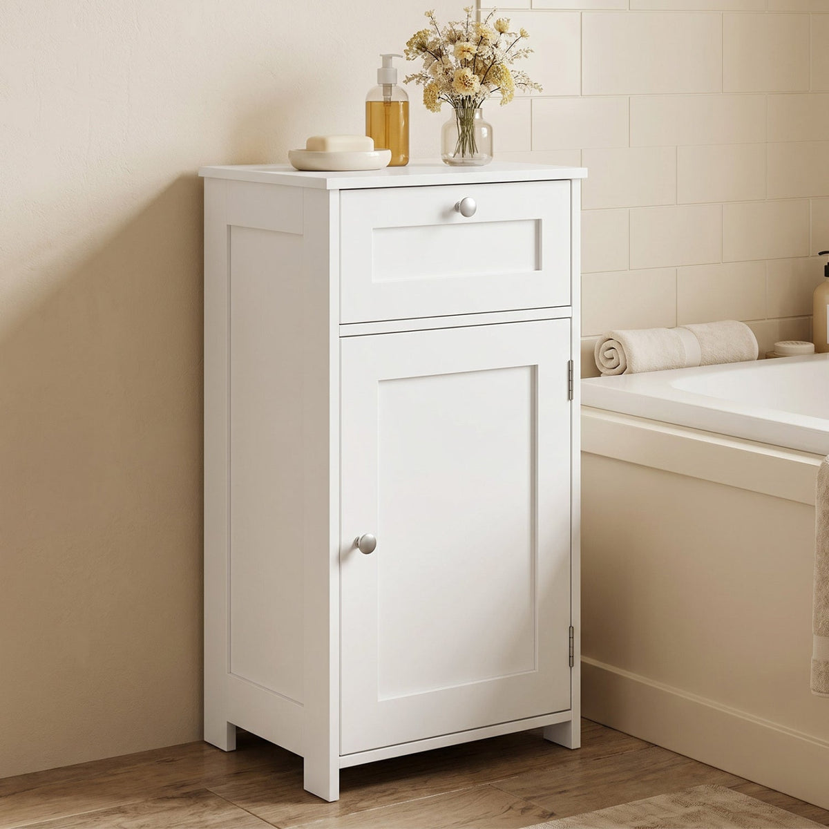 Single Door Bathroom Cabinet with Adjustable Shelf and Drawer