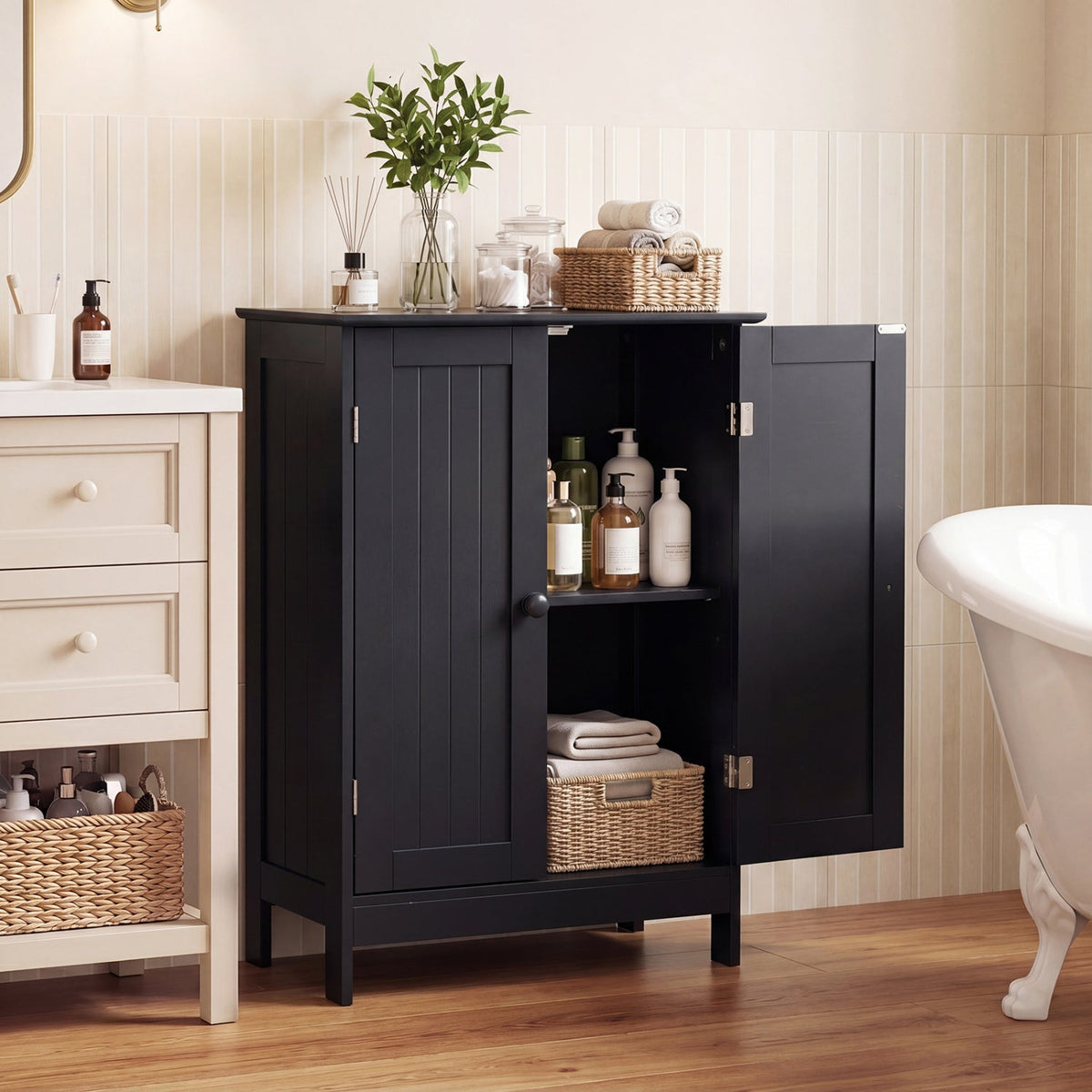 Bathroom Floor Storage Double Door Cupboard Cabinet