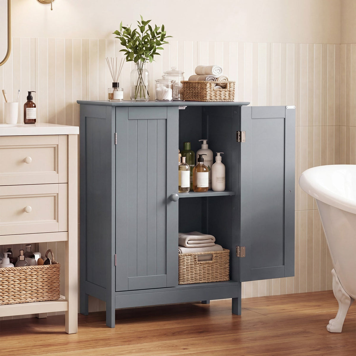 Bathroom Floor Storage Double Door Cupboard Cabinet