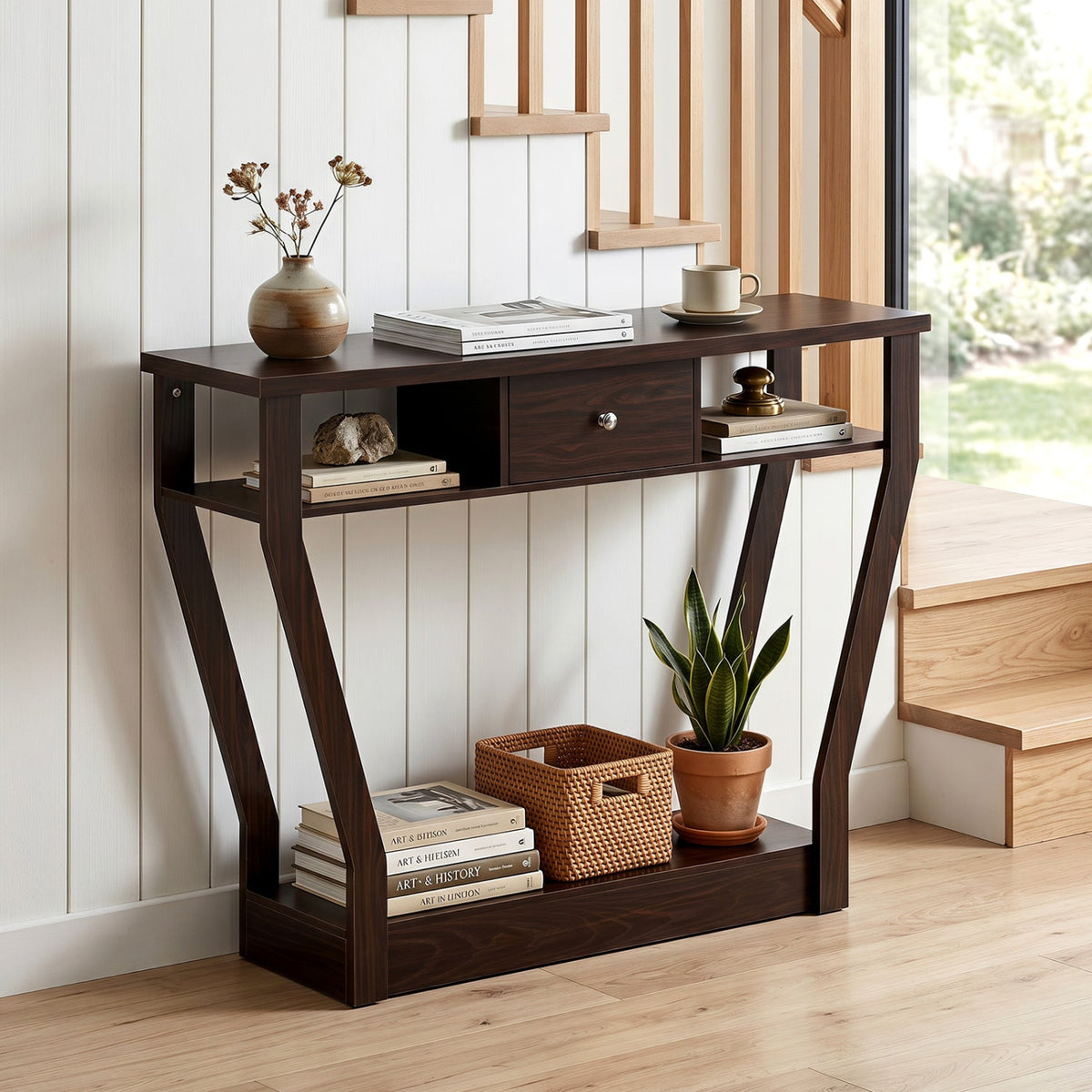 Curved Frame Modern Console Table with Storage Drawer for Entryway