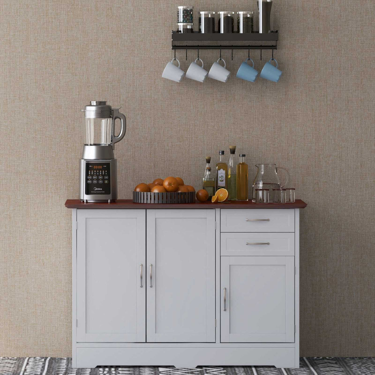 Buffet Storage Cabinet Kitchen Sideboard with 2 Drawers-Gray