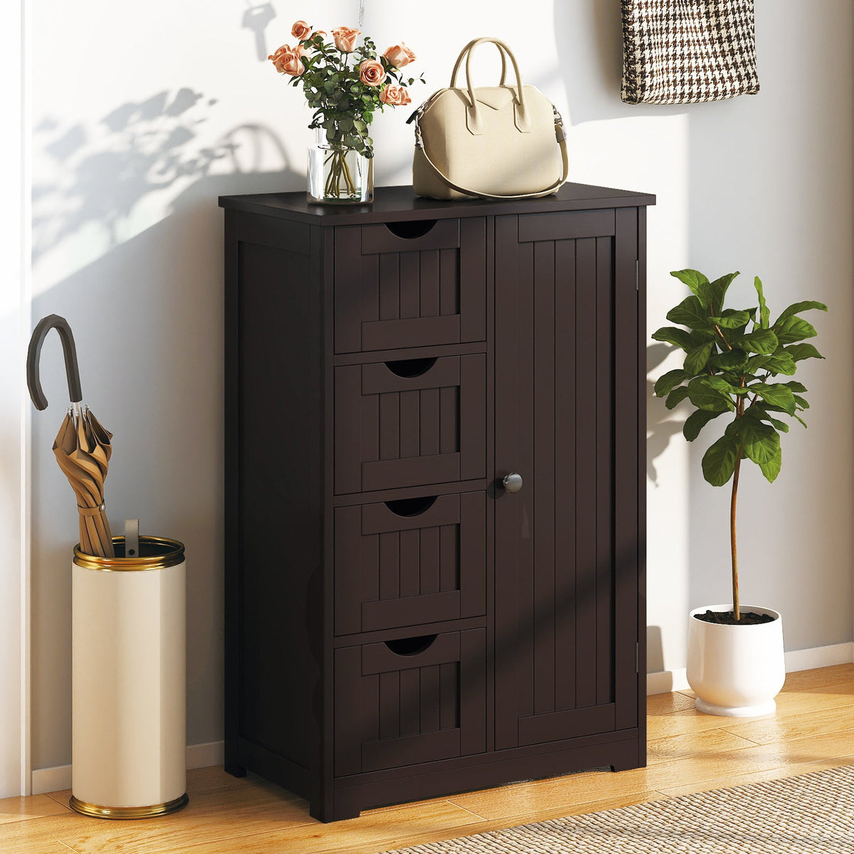 Standing Indoor Wooden Cabinet with 4 Drawers