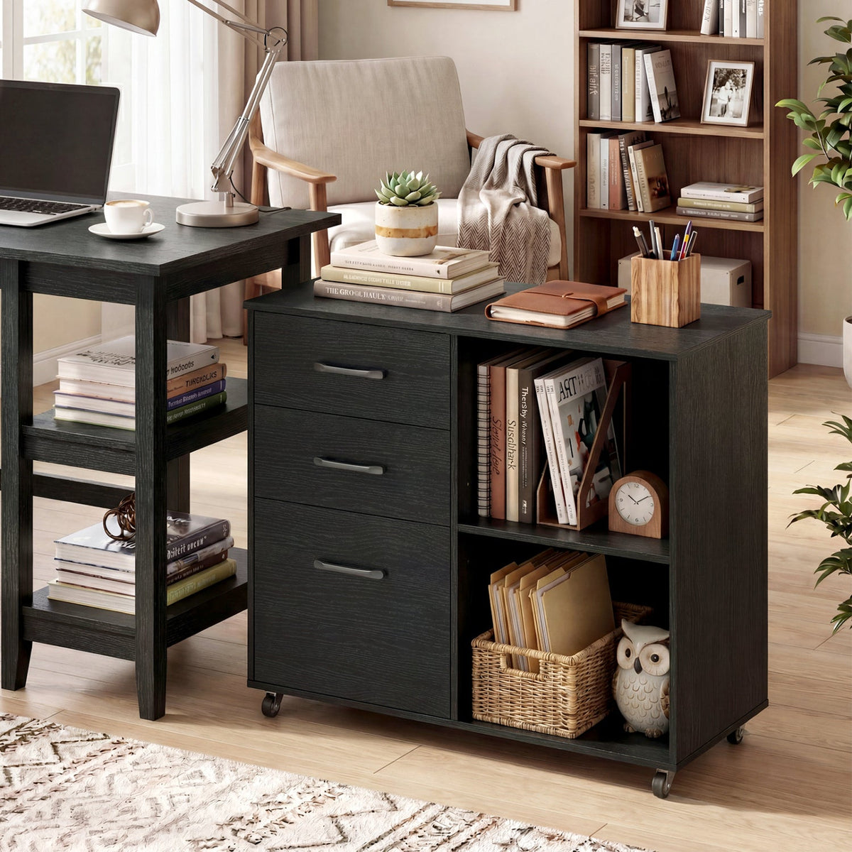 3-Drawer Mobile Lateral File Cabinet Printer Stand